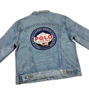 Polo Ralph Lauren Mens Alpine Racing Ski Patch Trucker Denim Jean Jacket